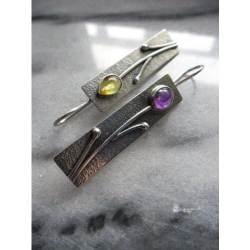 Ethnic Nepal Jewelry Colorful Amethyst Earrings with Creative Flower Retro Thai Earrings for Women