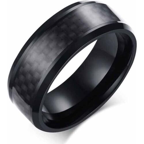 Hot Sale 8 mm Geometric Ring Black Stainless Steel Male Ring Wholesale Fashion Boys Gift Souvenirs Party Accessories Jewelry