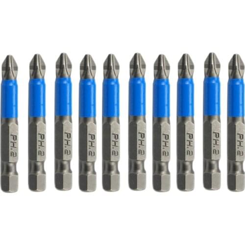 Hot 10Pcs netic Hex Anti Slip Phillips Screw Head Screwdriver Bits (PH2 x 50MM)
