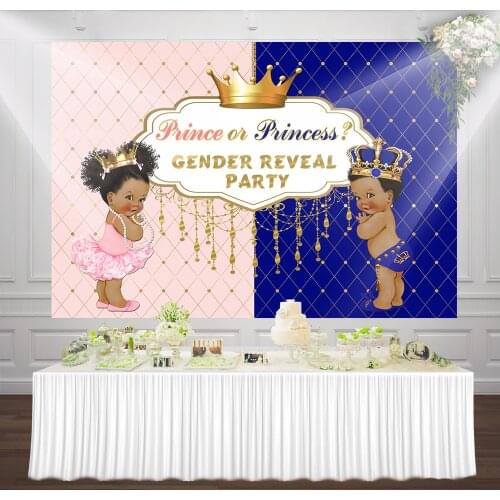 Royal Prince Or Princess Gender Reveal Party Background Twins Pink And Blue Baby Shower Photography Backdrop Supplies Banners