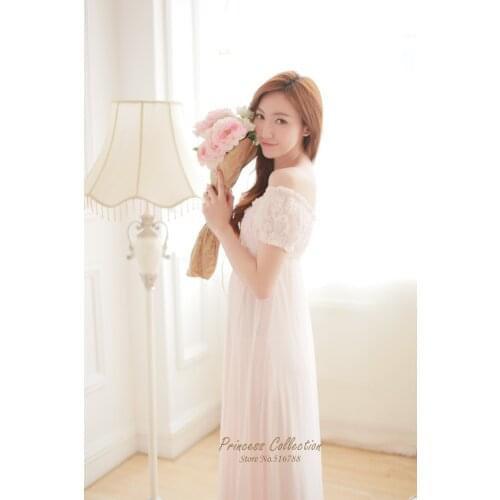 Free Shipping Lace Pyjamas Princess Nightgowns Modal sleepshirt Long Nightdress Women Sleepwear White nightshirt feminino