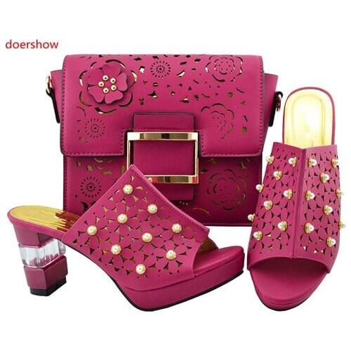 Doershow Summer New coming African Sandals Italian shoes and bag to match shoes with bag set with shining crystal!SJZS1-43