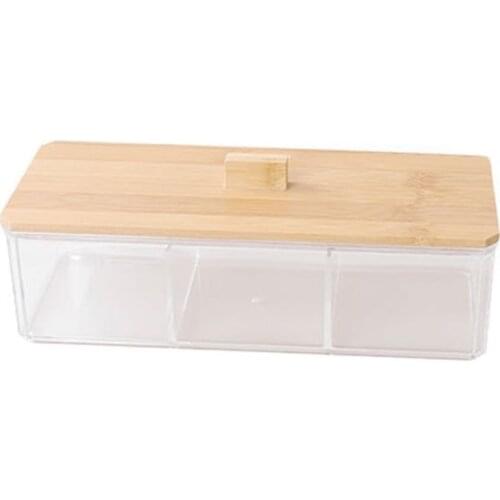 M17D Makeup Cotton Pads Swab Storage Bin Case Cosmetics Organizer Box with Bamboo Cover for Women Makeup Holder