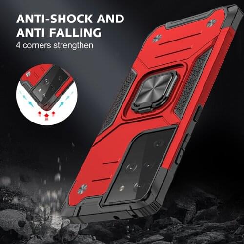 Magnetic Metal Ring Stand Holder Armor Shockproof Case For Samsung Galaxy S21 Ultra S21 Plus Soft TPU Frame Hard PC Back Cover