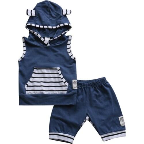 0-3Y Boy 2Pcs/Set Cute Summer Baby Boys Hooded Tops+Striped Shorts Infant Clothes Newborn Outfit