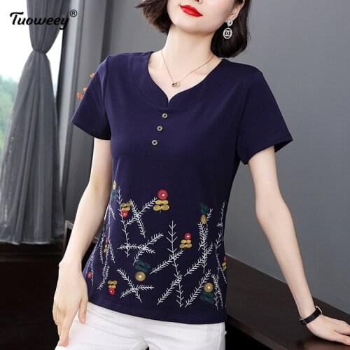 New Fashion Floral Print cotton t Shirt Loose Buttons Tops Tee Casual Summer Ladies Female Women short Sleeve Blusas Pullover