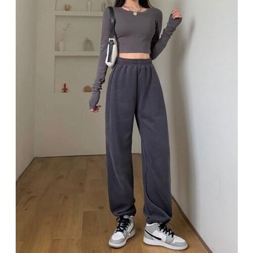 Solid Color Sweatpants Women Casual Track Pants Jogger High Waisted Trousers Women Streetwear Sports Jogging Sweat Pants