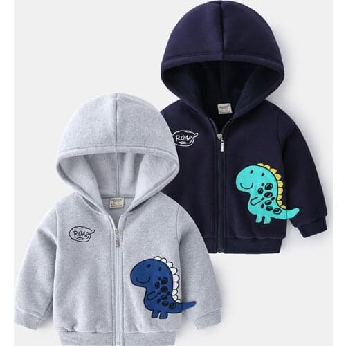 2-7 Years Baby Boys Casual Jackets Autumn Spring Kids Fashion Cartoon Coats Cute Dinosaur Cotton Zipper Hooded Jacket for Boy