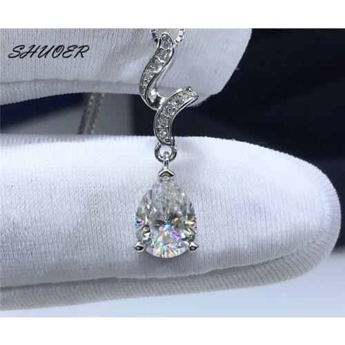 Women Classic 925 Sterling Silver Brilliant Cut 1 Carat Pass Diamond Tester D Color Moissanite Water Drop Shape Pendant Necklace