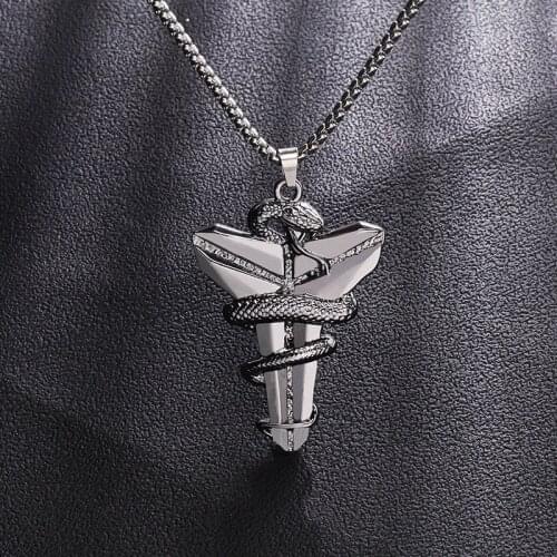 Hip Hop Black Mamba Viper Pendant Cross Titanium Steel Necklace Men and Women Basketball Fans Wild Long Sweater Chain Lover Gift