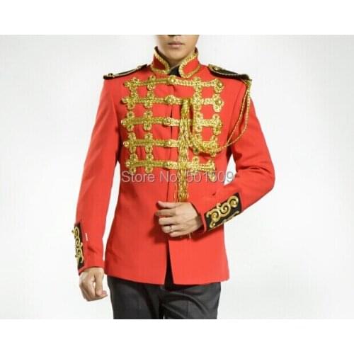 Realphoto handsewing red golden decoration luxury mens tuxedo/medieval jacket/stage performance,only jacket
