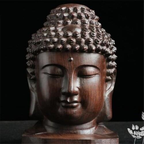 Buddha Statue Wood Wooden Figurine Mahogany India Buddha Head Statue Crafts Decorative Ornament