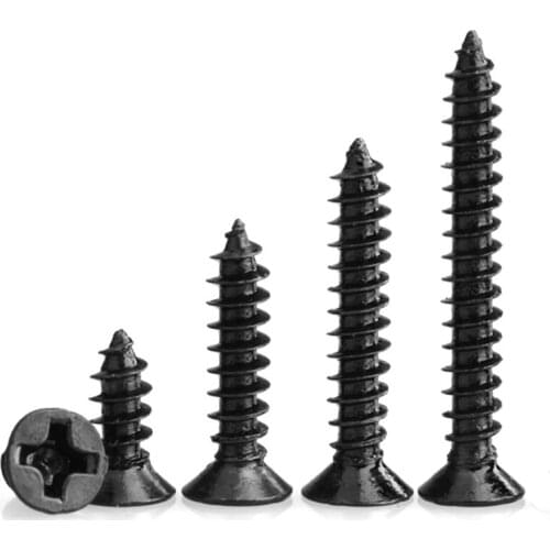 100Pcs Black KA Micro Phillips Countersunk Head Self-tapping Screws Electronic Small Wood Screws M1.0 M1.2 M1.4 M1.7 M2 M2.3-M3