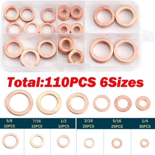 110PCS Flat Copper Washer 6 Sizes M6 M8 M10 M12 M14 M16 kit de resorte de goma universal washer