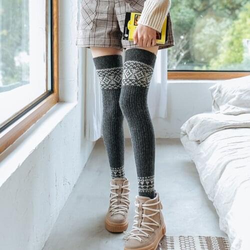 Punk Wool Black Cool Knit Long Socks Women Outdoor Knee High Elastic Leg Warmers 2021 Lady Warm Slim Gothic Hip-hop Rock Sock