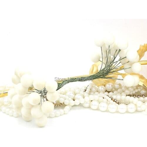 Free shipping New White 100pcs/lot 10mm double tip High simulation Pearl pomegranate strong stem fruit stamen flower stamen DIY