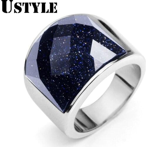 USTYLE New Arrival Fashion Jewelry 316L Titanium Steel Natural Stone Ring For Men White Birthday Gift