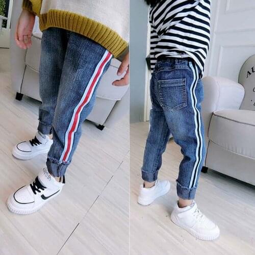 2020 spring and autumn girls jeans new childrens clothing Slim sideband childrens jeans