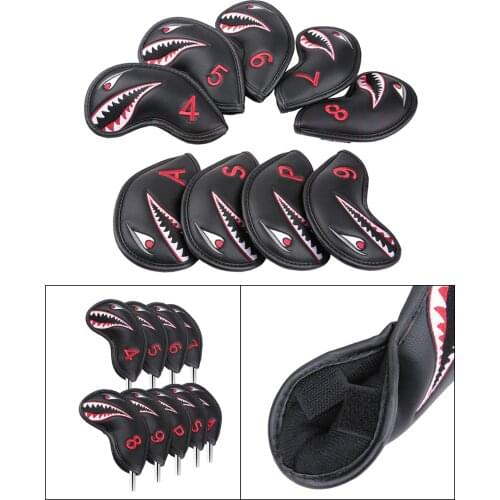 Waterproof Golf Iron Head Cover Black 4-9, A-P Club Headcover Clubs Carrying Travel Protection Sticker Closure