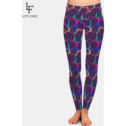 LETSFIND 2021 Valentines Day Womens Slim Leggings Colorful Hearts Print High Waist Plus Size Comfortable Fitness Leggings