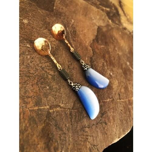 Dr Stone Natural Stone Women 'S Cat 'S Eye Stone Rose Gold Plated Earrings KR 439800209