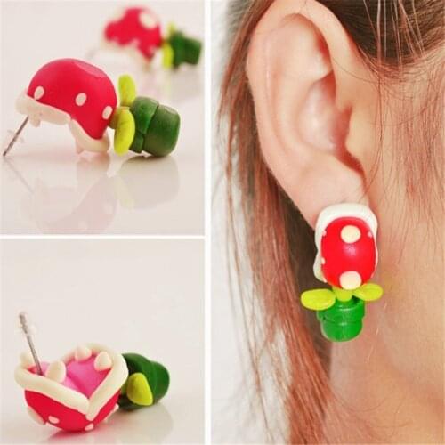 1 pair New Fashion Cute Flower Biting Earrings Cartoon Soft Clay 3D Plant Biting Earrings Personality Party Fun Jewelry Gifts