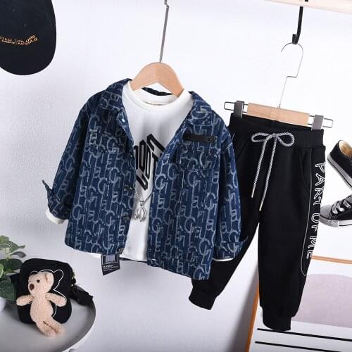 2021 Hot Sale Baby Boy Clothes Spring Autumn Childrens Clothes Suit Denim Coat + T-shirt + Pants Suit Children Sports Suit 2-7T