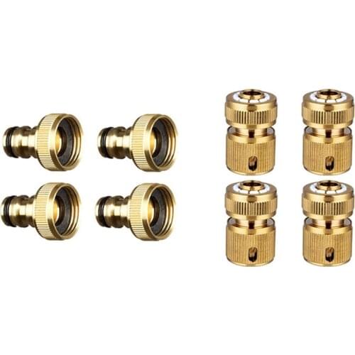 4 Pcs Garden Water Hose Pipe Fitting Tap Male Faucet Connectors & 4 Pcs Brass Hose Connector Hose End Quick Connect