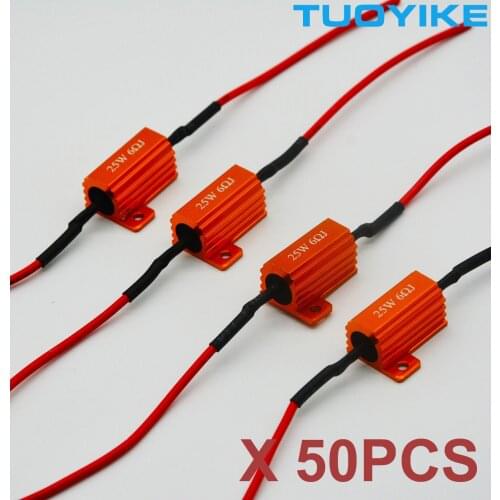 50PCS 25W 6ohm Gold Fuse LED Bulbs Universal Fog Turn Brake Signal Load Resistor Wiring Canbus No Error Fix Flash Blink Hyper