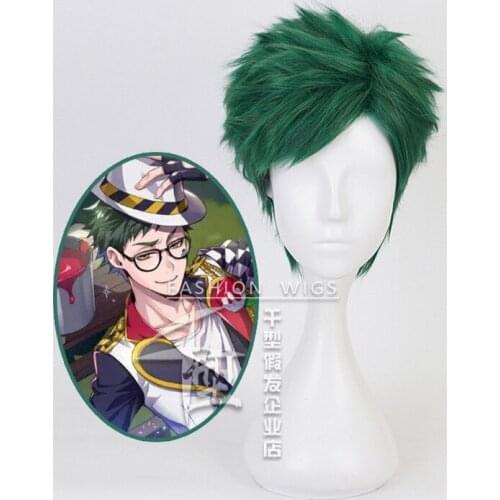 Anime Twisted Wonderland Trey Clover Green Short Cosplay Wig Synthetic Hair Men Women Halloween Costume Party Wigs Adult