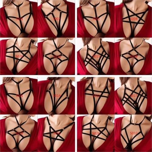 Bondage Pentagram Harness Bra for Women Sexy Crop Top Body Cage Bralette Punk Goth Fetish Elastic Bandage Festival Rave Clothes