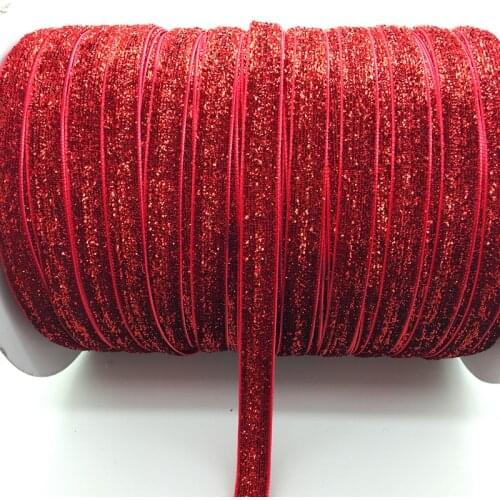 Free shipping 5 yards 3/8 "10mm Red Glitter Velvet Ribbon Headband Clips Bow Decoration