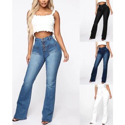 Womens Pants Flare Leg Jeans Women Mid Waist Slim Loose Bell Pants Stretch Casual Split Washed Mom Fashion Trousers #T3G