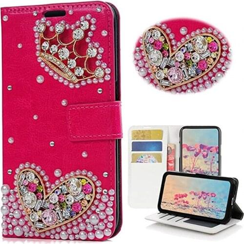 Bling Diamond Pearl Crown Love Heart Card Slot Holder Flip Wallet Leather Case Cover For Iphone 11 Pro XS Max XR X 8 7 6 6S Plus