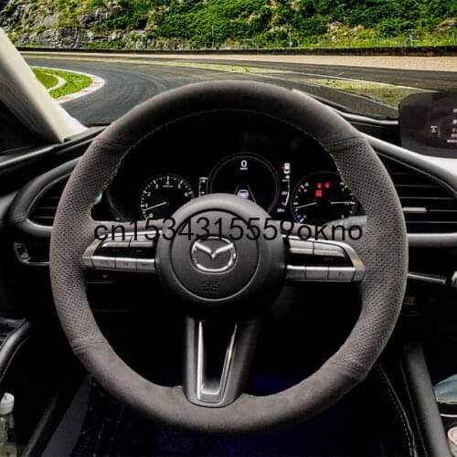 For Mazda 3 Axela CX-5 6 CX-30 2020 Black Suede DIY Hand Sewn Steering Wheel Cover