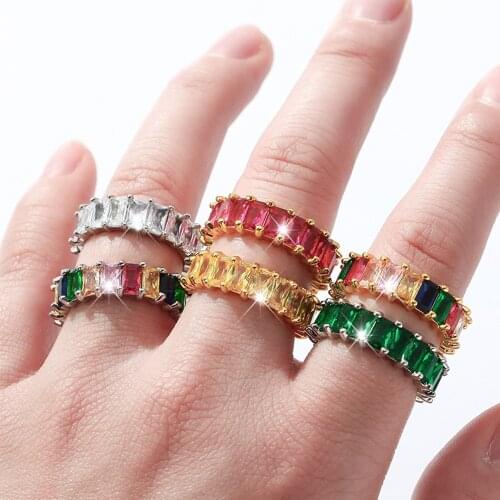Colorful Cube Zirconia One Raw Arrange Setting Ring For Woman Girl Cute Finger Accessories Party Jewelry Friends Birthday Gifts