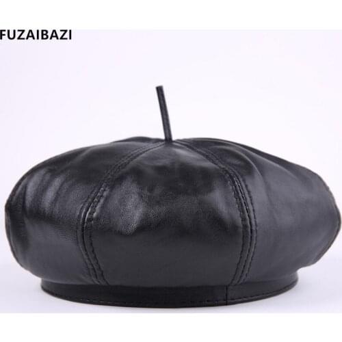 FUZAIBAZI Trend Genuine Leather Hat Woman Winter Keep Warm Sheep Skin Berets Fashion New Lady Brand Bone Hats Casquette