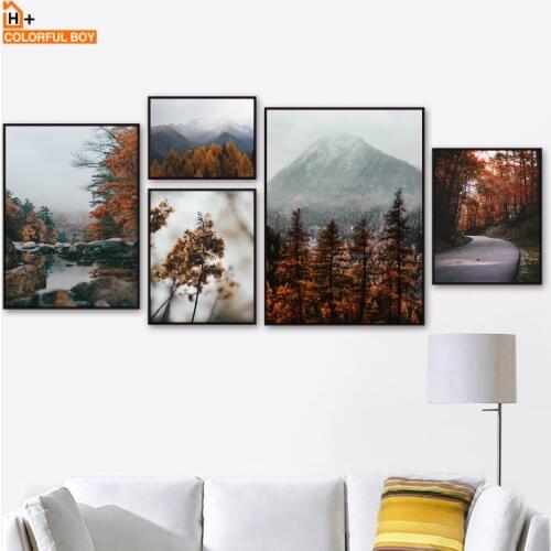Mountain Forest Maple Leaf Lake Landscape Wall Art Canvas Painting Nordic Posters And Prints Wall Pictures For Living Room Decor