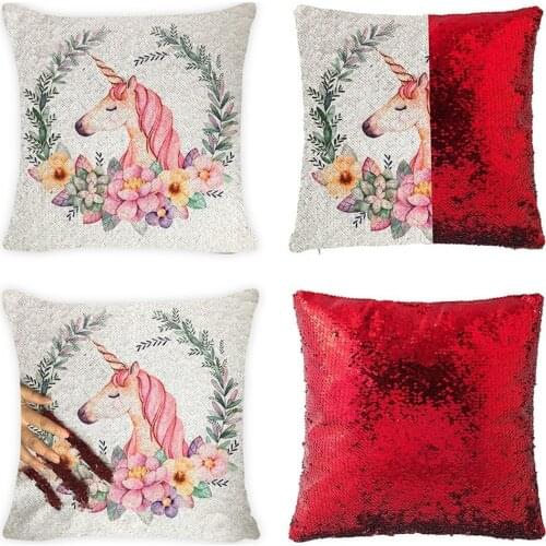 GY0767 Unicorn Sequin Mermaid Cushion Cover(No Filling) Decorative Pillowcases Reversible Pillow Covers for Kids Wholesale