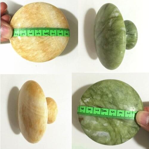 Handmade big size craved green / yellow jade large mushroom body point back massage rocks hot oil energy spa health care stones