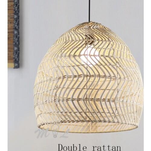 Creative Double Rattan Pendant Lights Chinese Style Home Deco Suspension Luminaire Living Room Hanging Lamps Bar Restaurant Lamp
