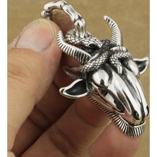 Docile Goat & Evil Snake Pendant 925 Sterling Silver Mens Biker Rock Punk Style 9M021 Just Pendant