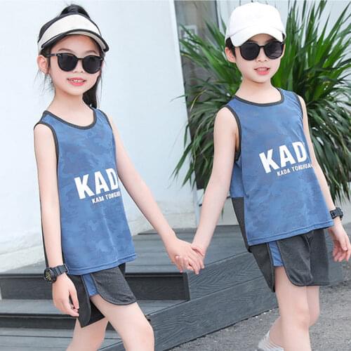 Summer Boys Sports Clothing Sleeveless Vest Shorts Set Breathable Sportsuit Girls Tracksuit Kids Clothes For Outdoor&Fun Sports
