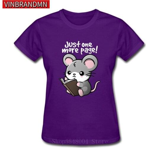 Kawaii Mouse Reader T-Shirts Women Funny Just One More Page T Shirt Fashion Cute Animal Tee Pet Owner Design Hipster O-Neck Tops