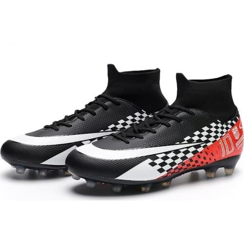 Mens Soccer Shoes High Ankle Cleats Teenager Breathable Sneakers Size 35-45 Grass Training FG / TF Kids Antiskid Football Boots