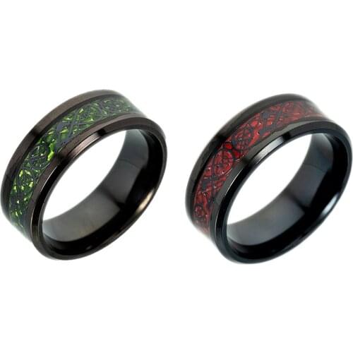 New Fashion Dragon Pattern Ring Red Green Titanium Steel Ring Simple Temperament Wild Charm Ring Men Statement Jewelry Gifts