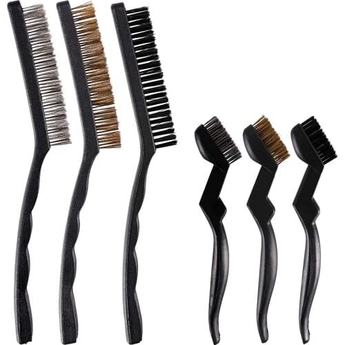 6Pcs Wire Brush Set,Curved Handle Metal Wire Brush Scratch Brush for Cleaning Welding Slag Rust and Dust Curved Handle, Stainles