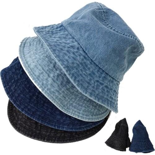 Foldable Fisherman Hat Women Summer Cotton Bucket Hat Washed Denim Bucket Hats Bob Caps Hip Hop Gorros Men Women