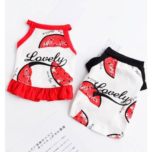 Watermelon Dog Dress for Small Dogs Summer Cat Dog Clothes for Chihuahua Cotton Cool Couple Pet Vest and Skirt Ropa Perro