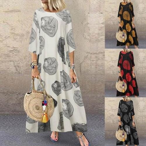 Elegant Womens Maxi Dress Autumn Sundress Casual Printed Long Sleeve Shirt Vestidos Female Button Robe Oversized Ladies Dress